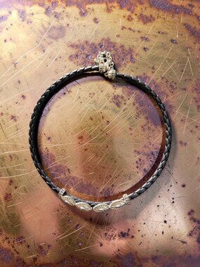 Napier black leather braid necklace Silver Tone Design Choker